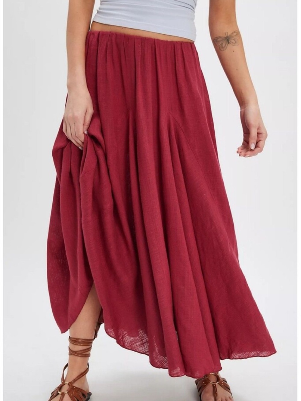 Free People Madras Red Maxi Skirt
